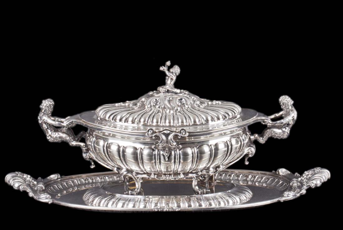 Big silver serving dish/centerpiece in a 3 pieces — image 1
