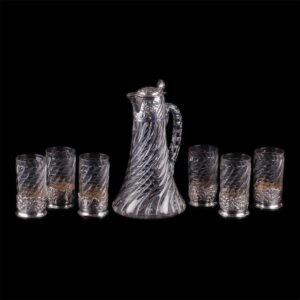 Antique French silver mounted pitcher with 6 silver — image 1