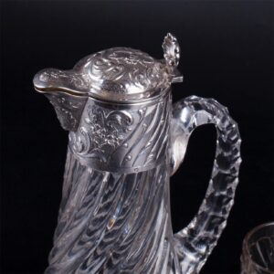 Antique French silver mounted pitcher with 6 silver — image 2