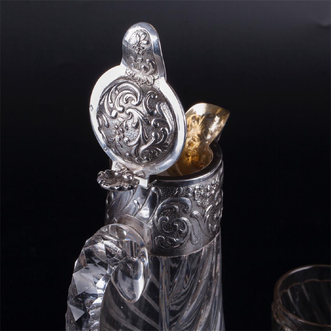 Antique French silver mounted pitcher with 6 silver — image 3