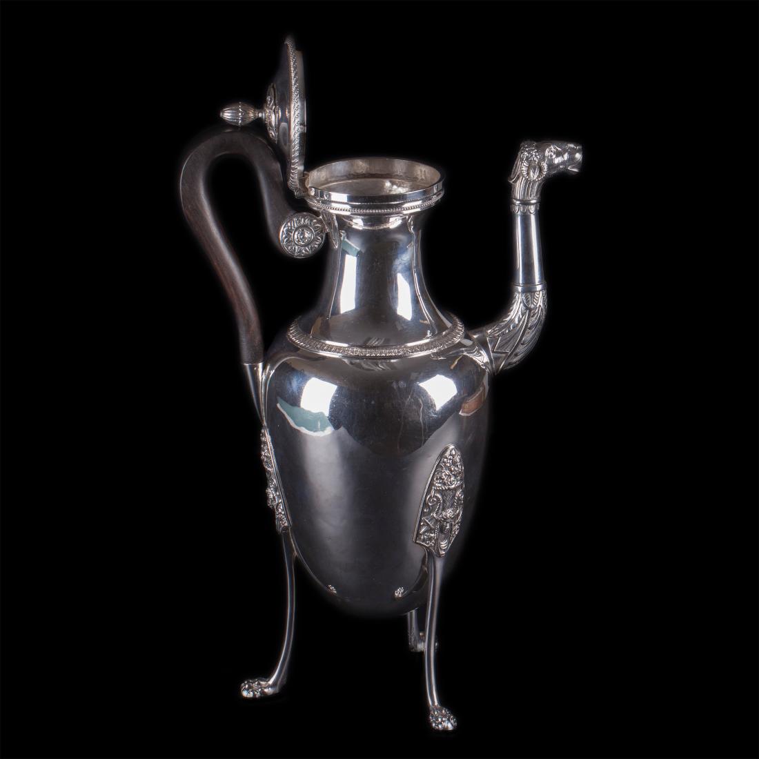 Antique French silver coffee kettle with a wooden — image 2