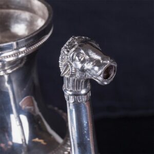 Antique French silver coffee kettle with a wooden — image 3