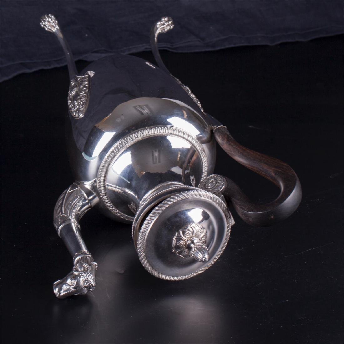 Antique French silver coffee kettle with a wooden — image 5