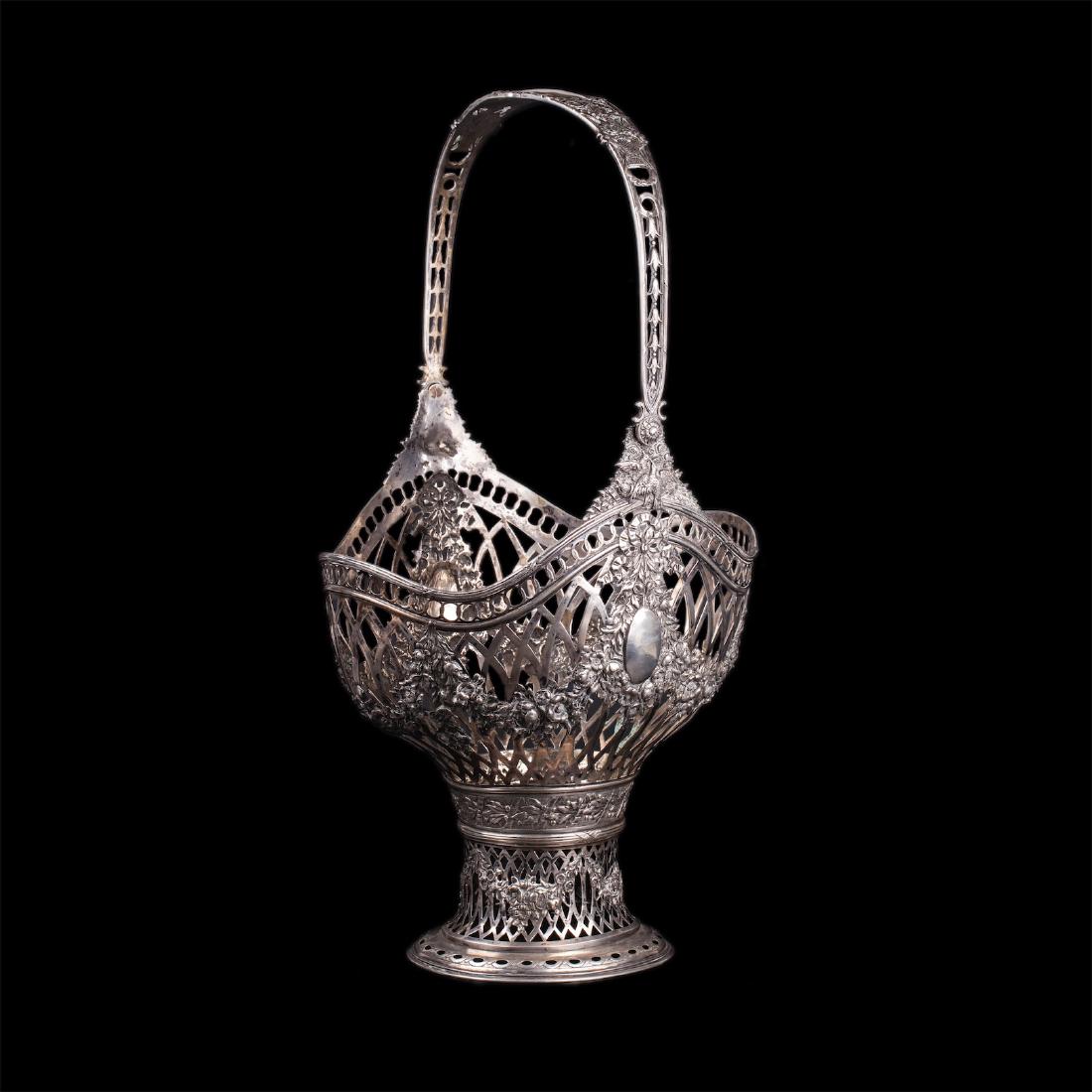 Antique German silver fruit vase with handle — image 3