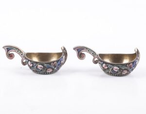 Russian silver enamel pair of kovshs — image 3