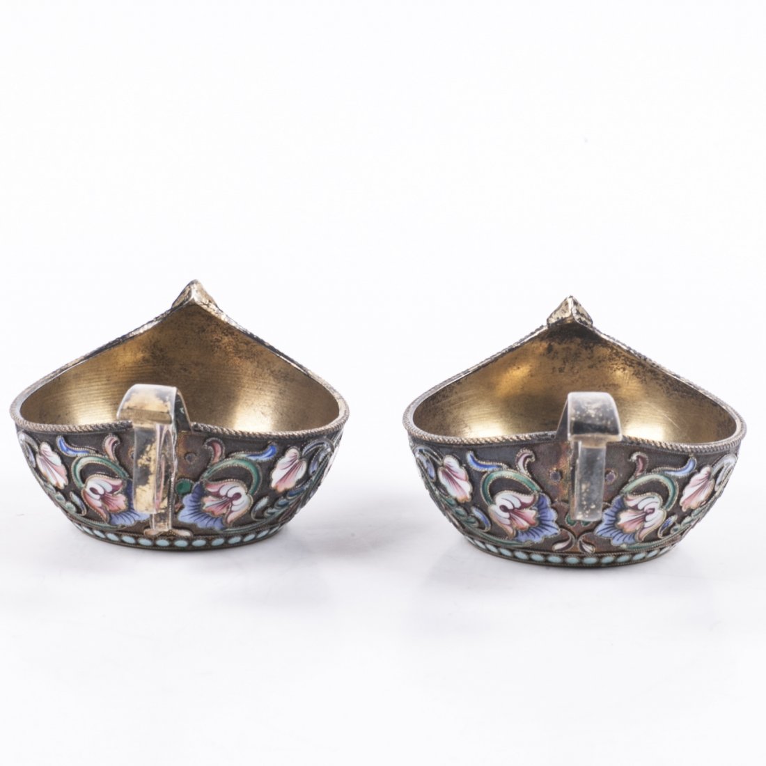 Russian silver enamel pair of kovshs — image 4