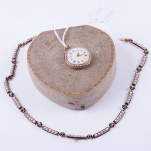 Enamel and pearl gold pocket watch with gold blue — image 1