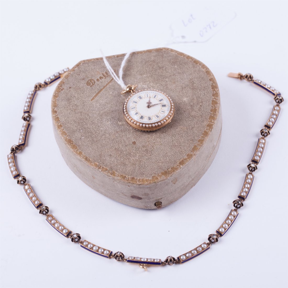 Enamel and pearl gold pocket watch with gold blue — image 1