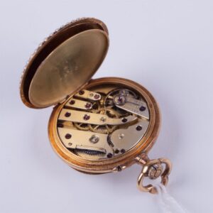 Enamel and pearl gold pocket watch with gold blue — image 4