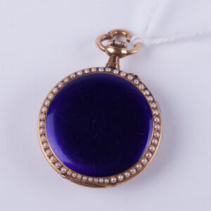 Enamel and pearl gold pocket watch with gold blue — image 7