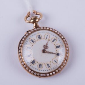 Enamel and pearl gold pocket watch with gold blue — image 8