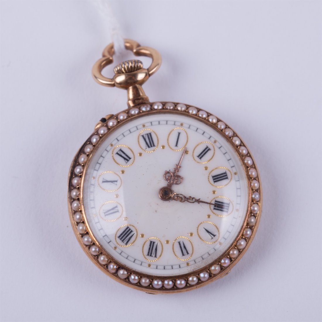 Enamel and pearl gold pocket watch with gold blue — image 8