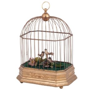 Musical antique cage with three birds in it — image 1