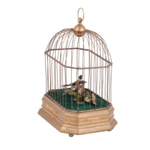 Musical antique cage with three birds in it — image 3