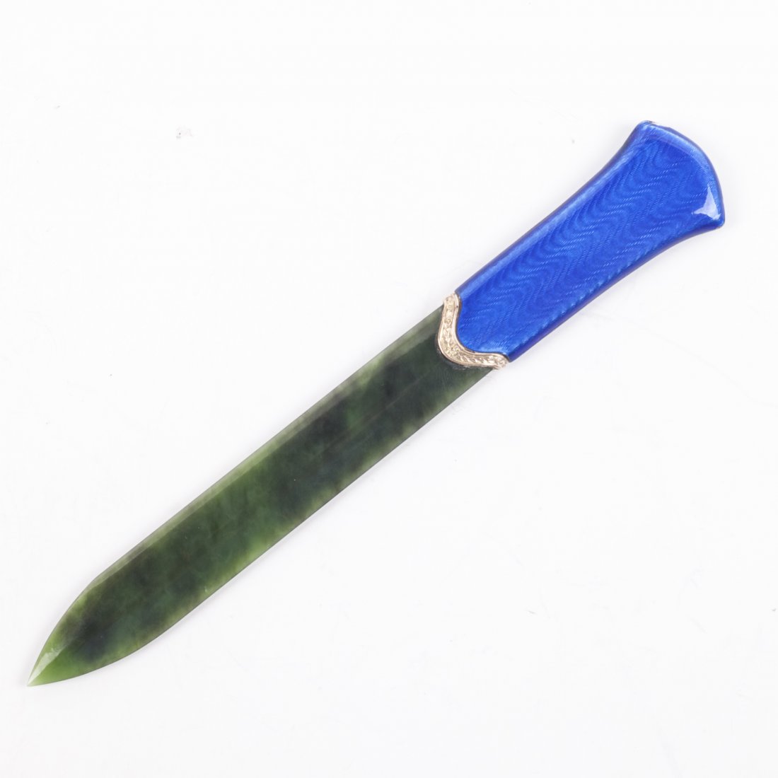 Russian gold paper knife with blue enamel and nephrite — image 2