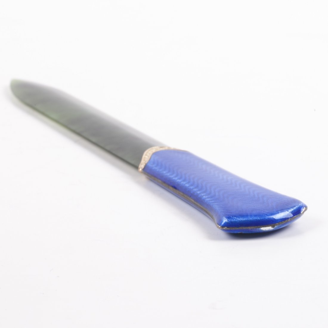Russian gold paper knife with blue enamel and nephrite — image 3