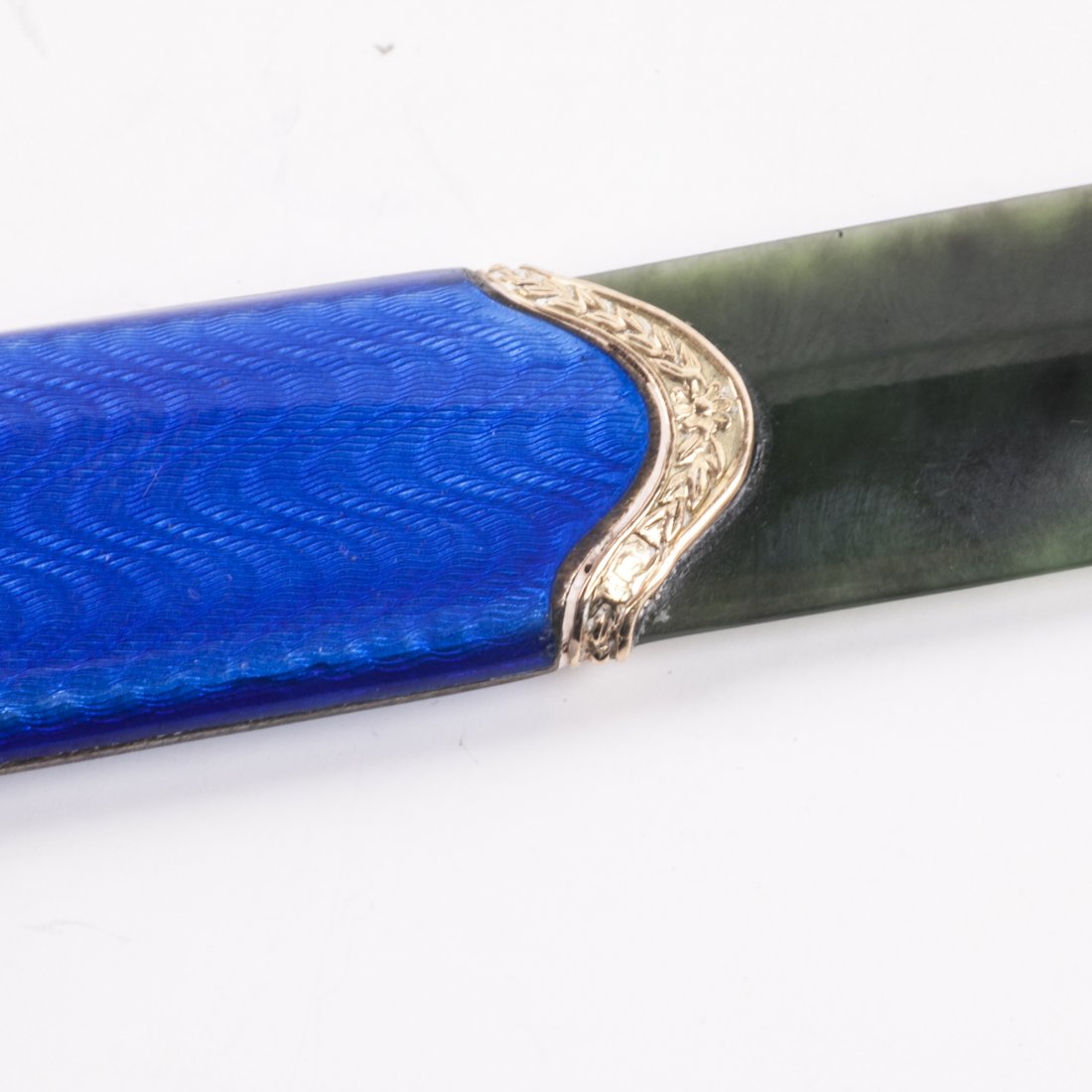 Russian gold paper knife with blue enamel and nephrite — image 5
