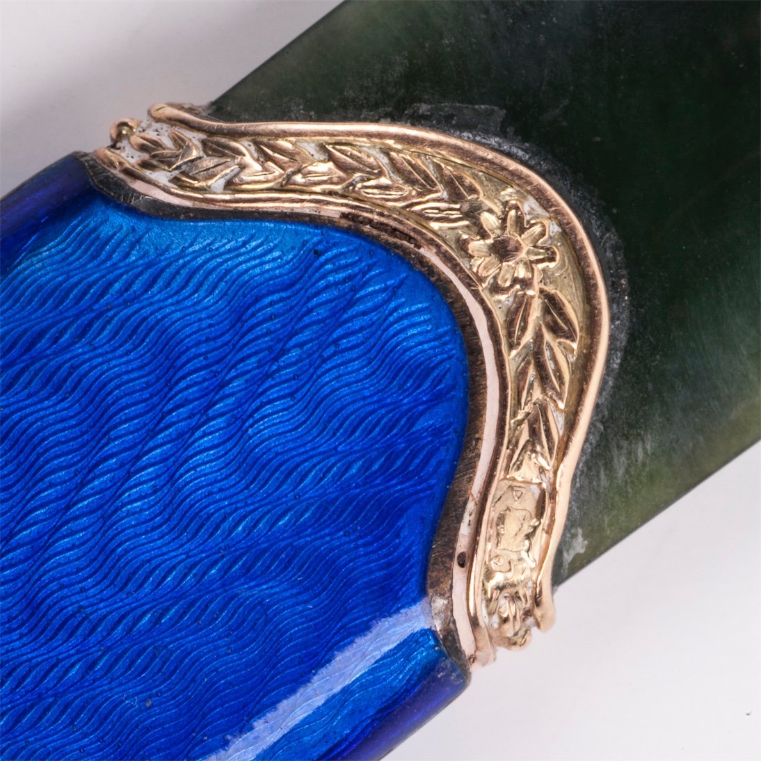 Russian gold paper knife with blue enamel and nephrite — image 6