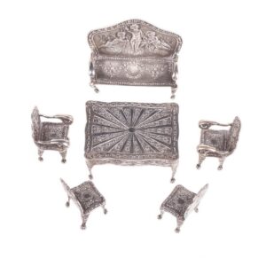 Antique silver French miniature dollhouse furniture set — image 1
