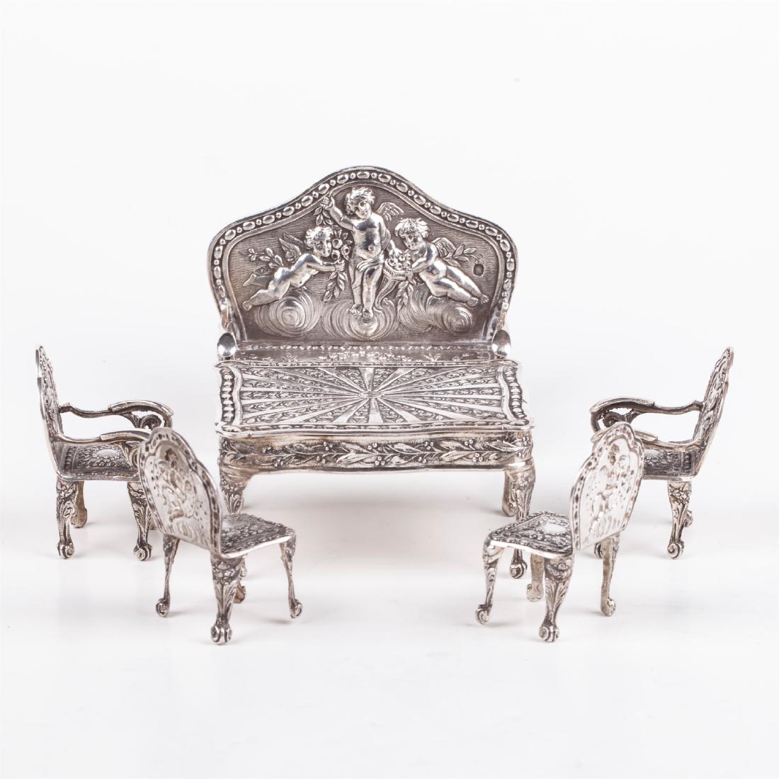 Antique silver French miniature dollhouse furniture set — image 2