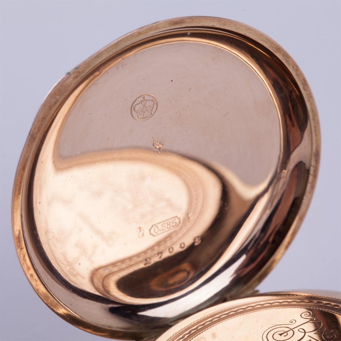 Open face gold pocket watch witch box. — image 6