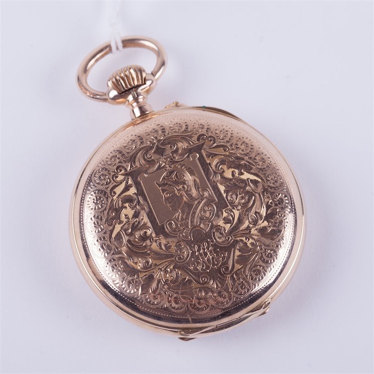 Open face gold pocket watch witch box. — image 7