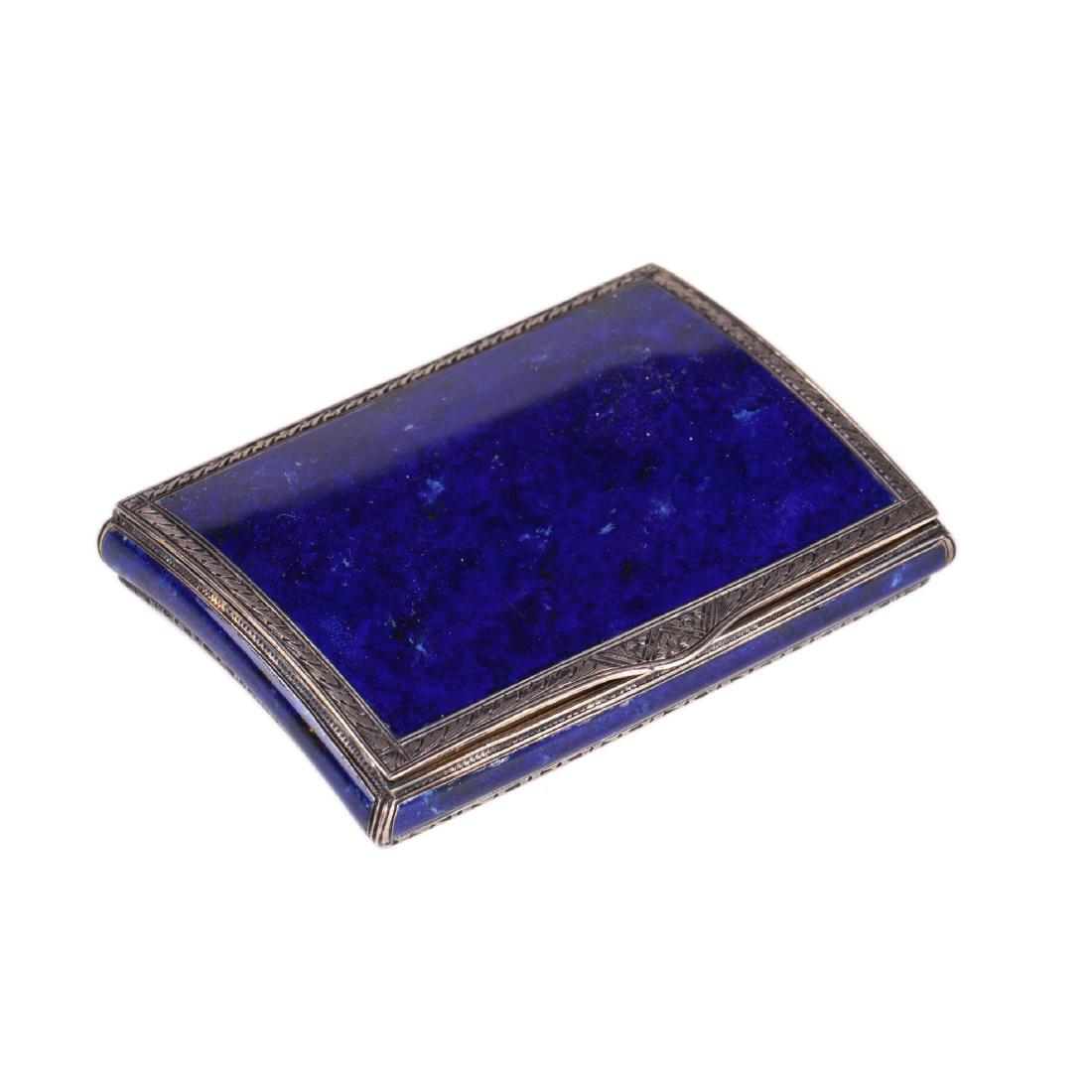 Antique silver and electric blue guilloche enamel box — image 1