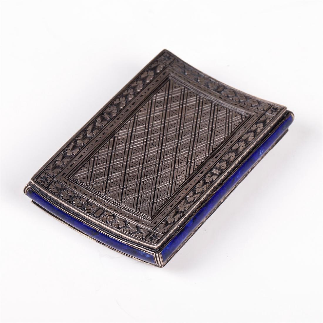 Antique silver and electric blue guilloche enamel box — image 2