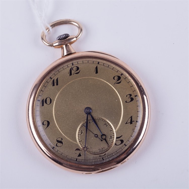 Open face gold pocket watch. — image 1