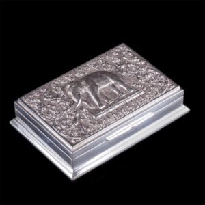 Antique silver cigarette/cigar box with wooden inserts — image 1
