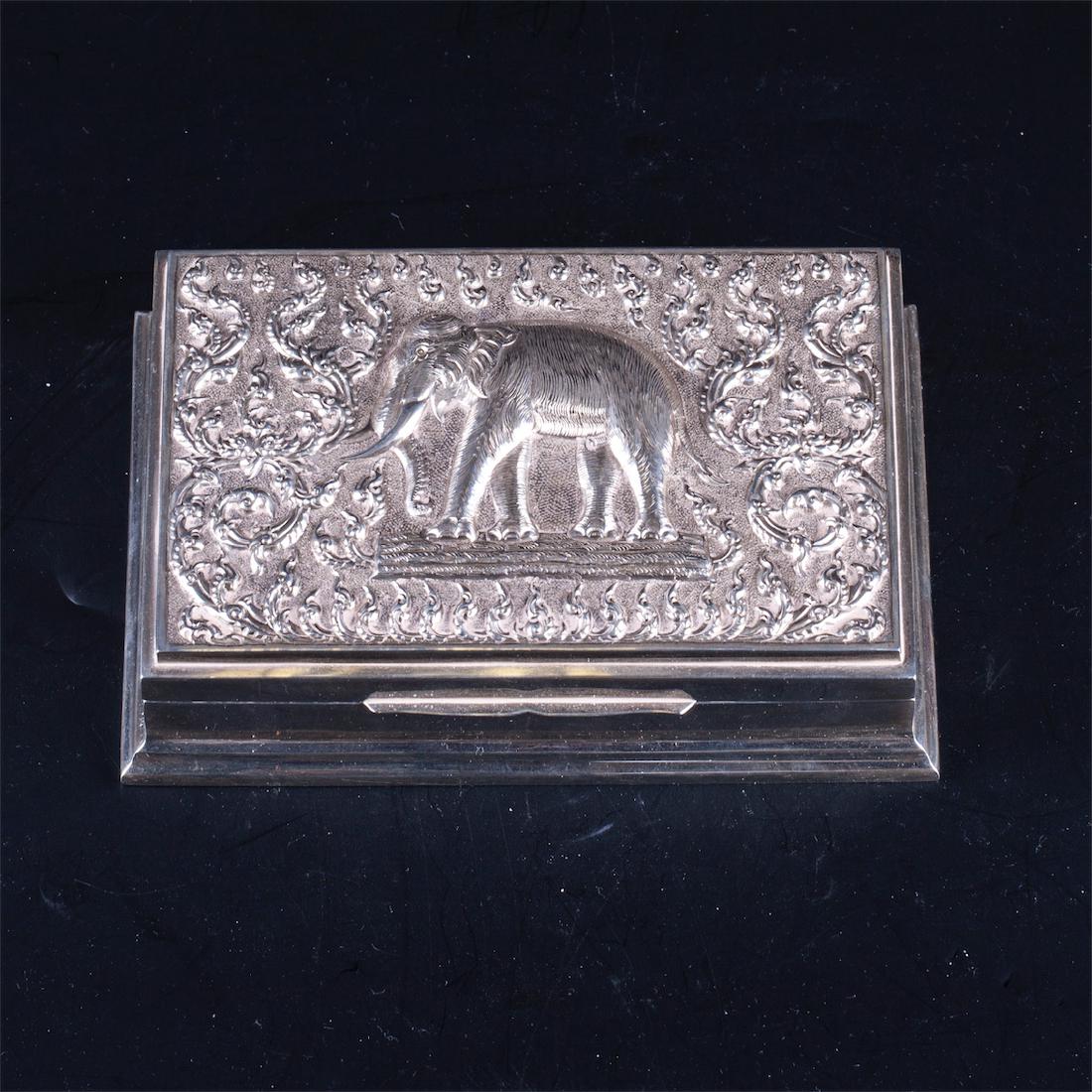 Antique silver cigarette/cigar box with wooden inserts — image 2