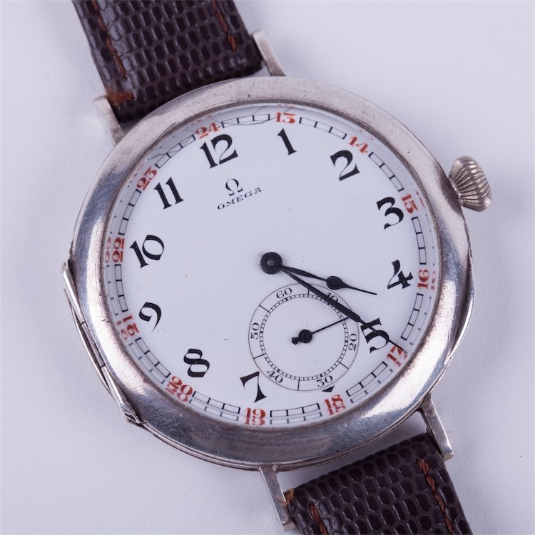 Large silver wristwatch "Omega" with enamel dial. — image 2