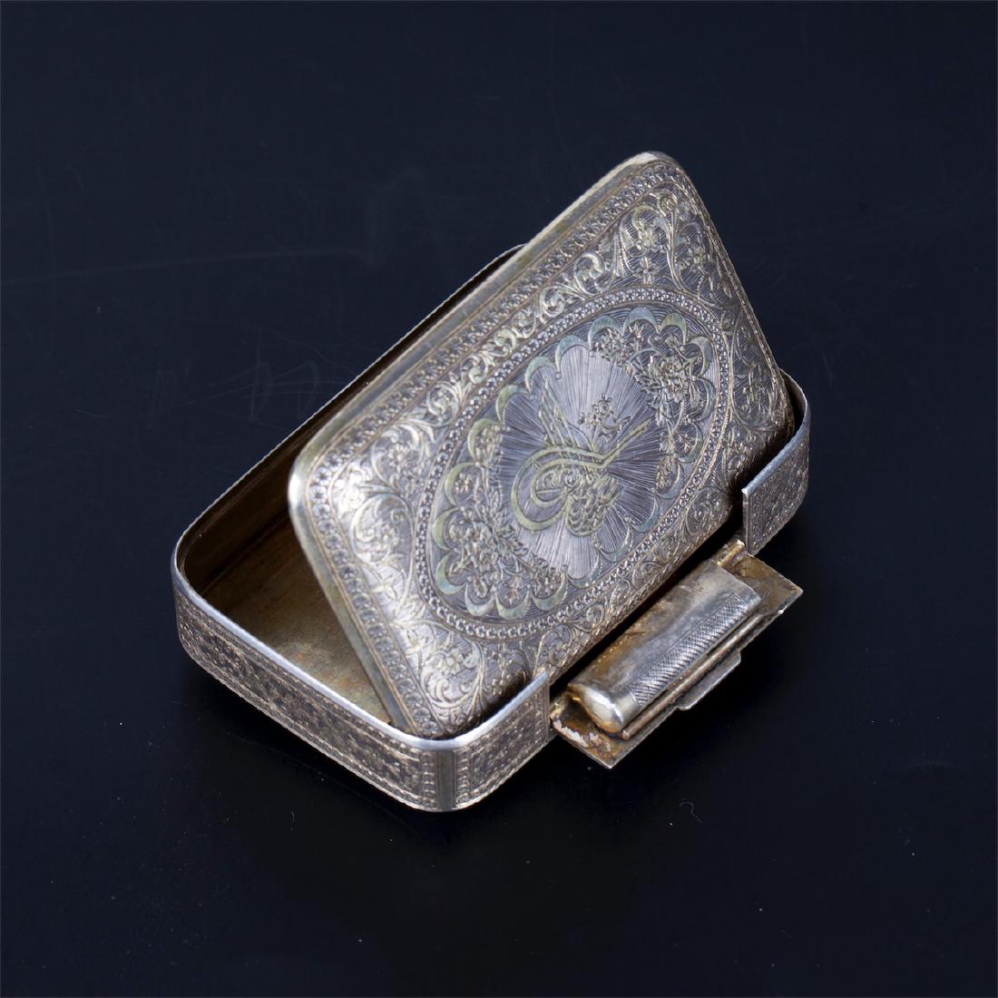 Antique Turkish silver cigarette case with a floral — image 4