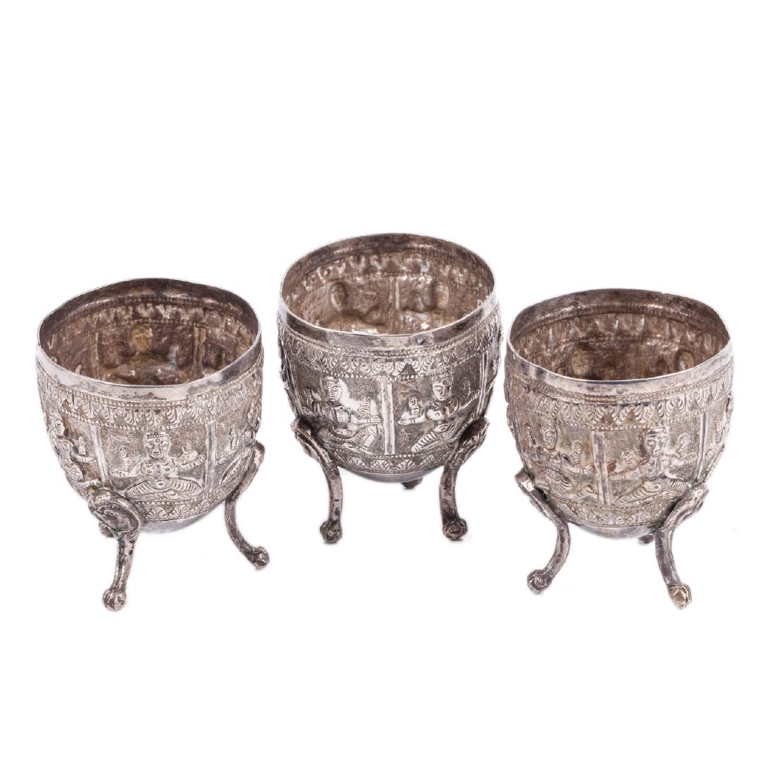 Antique silver 3 egg-cups. Indo-China — image 1