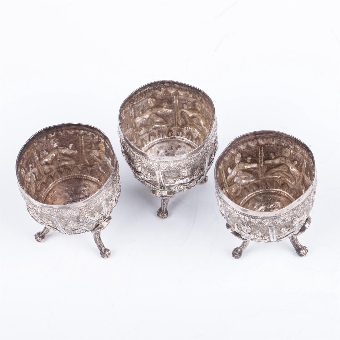 Antique silver 3 egg-cups. Indo-China — image 3
