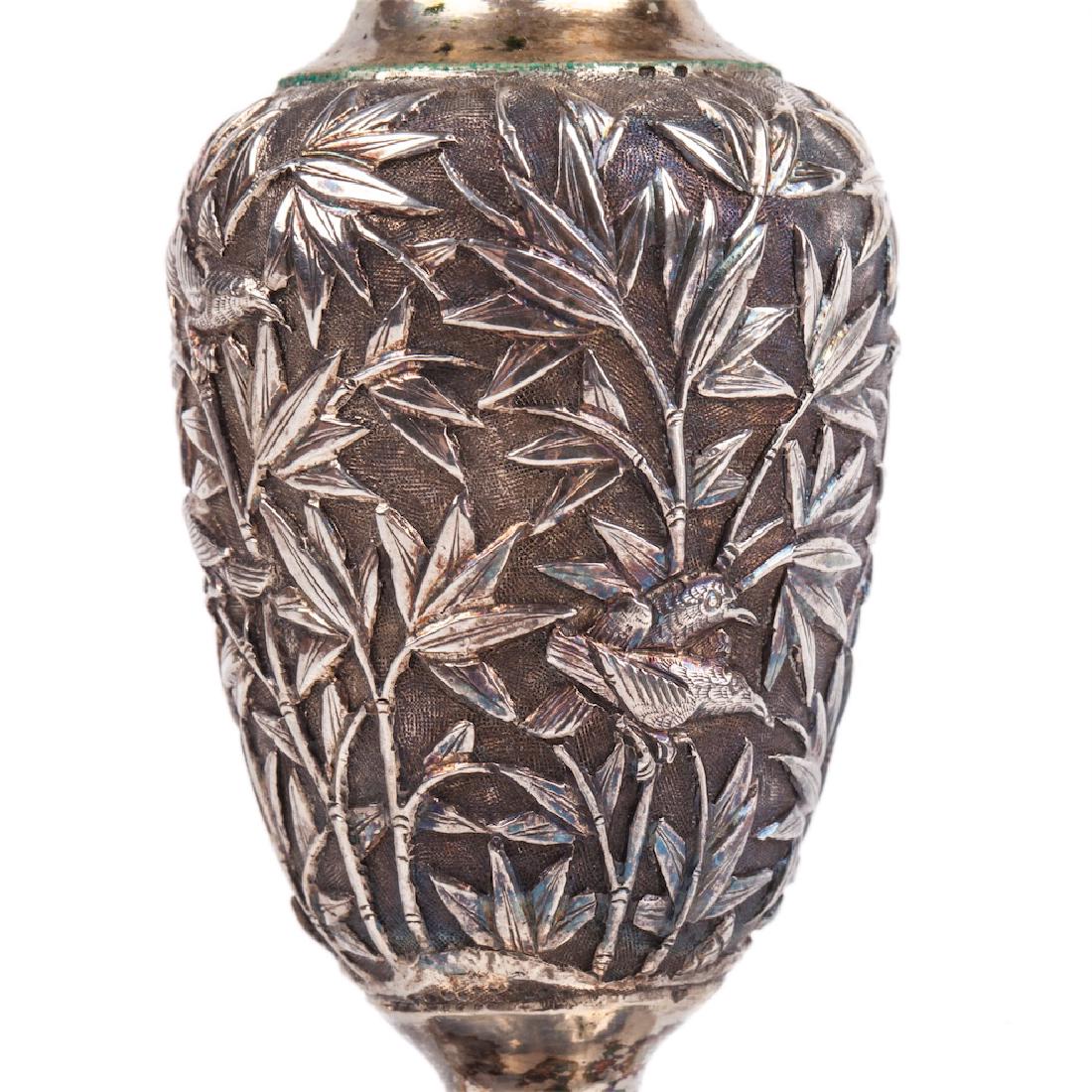 A pair of antique silver salt cellars with floral — image 3