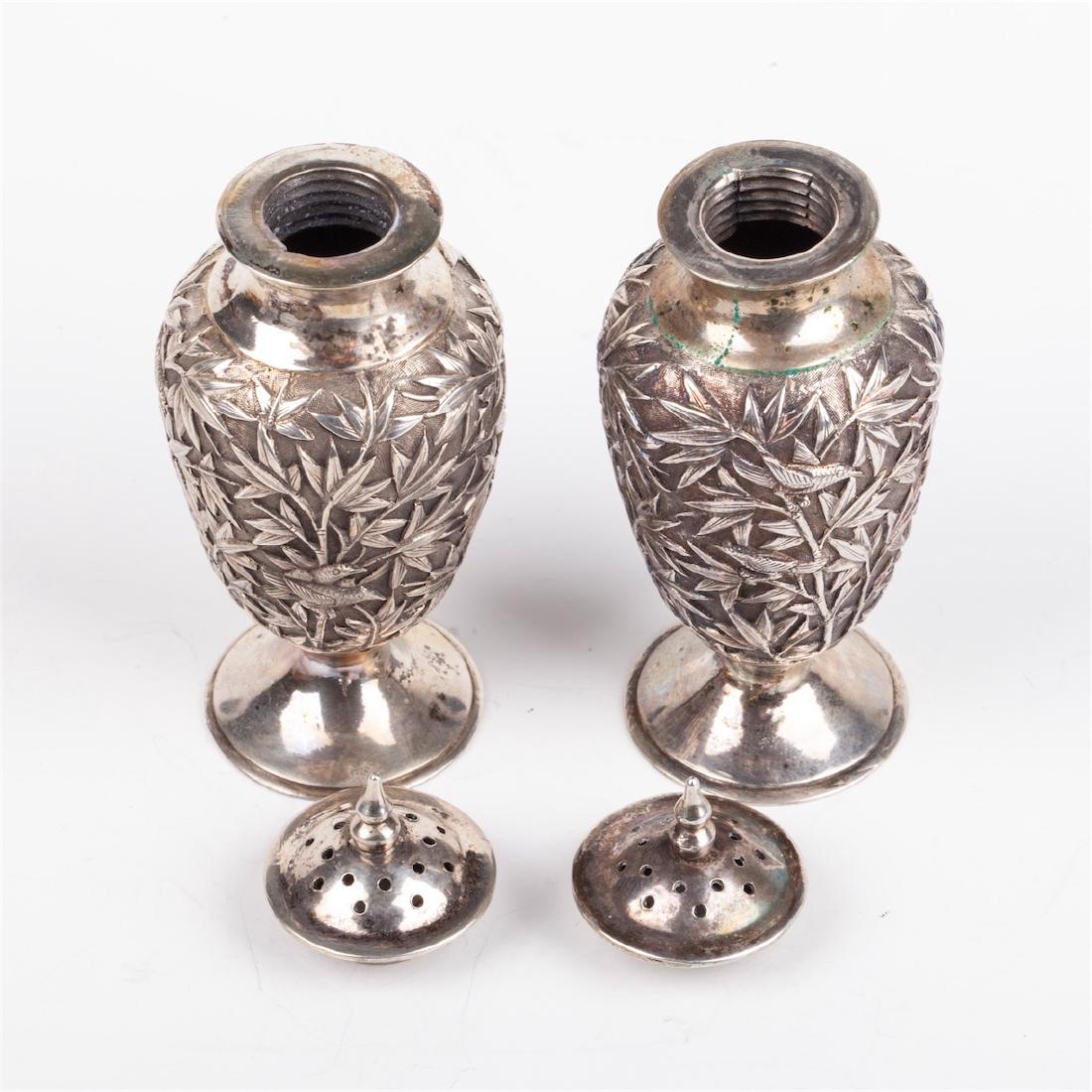 A pair of antique silver salt cellars with floral — image 5