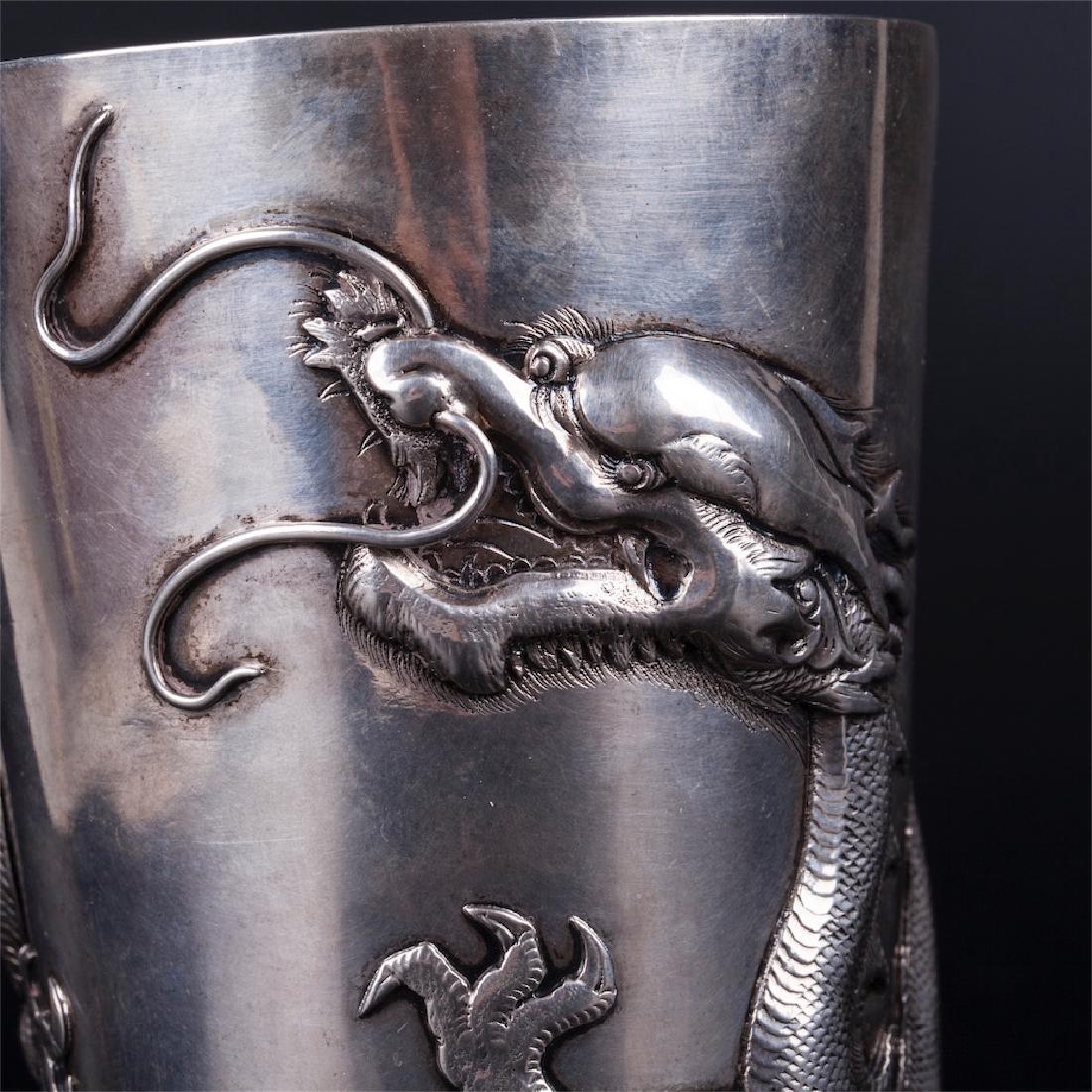 Antique silver Chinese beaker with a dragon — image 2
