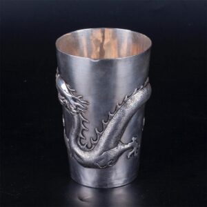 Antique silver Chinese beaker with a dragon — image 3
