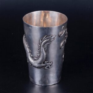 Antique silver Chinese beaker with a dragon — image 4