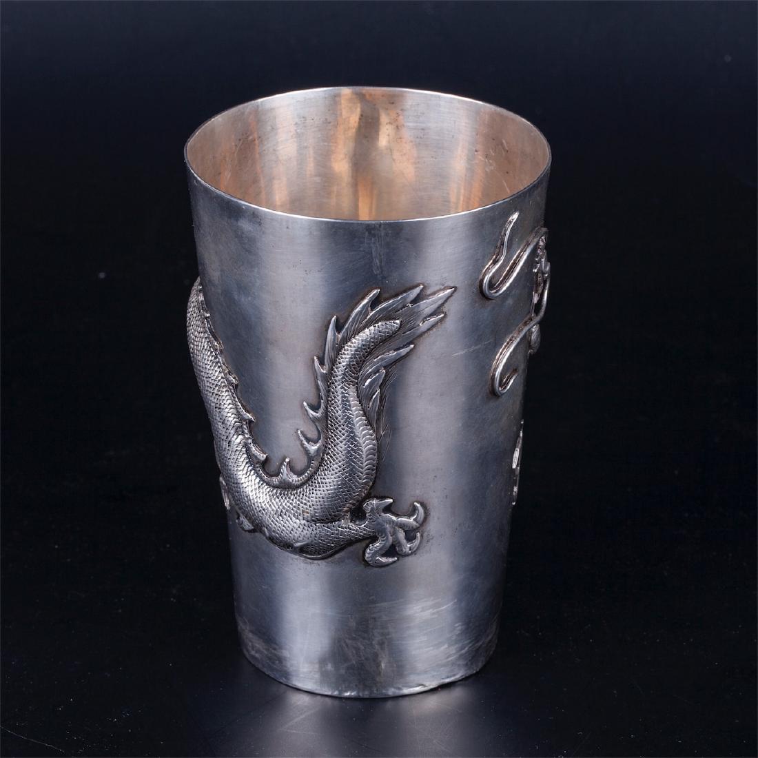 Antique silver Chinese beaker with a dragon — image 4