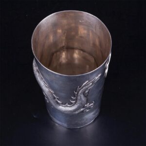 Antique silver Chinese beaker with a dragon — image 5