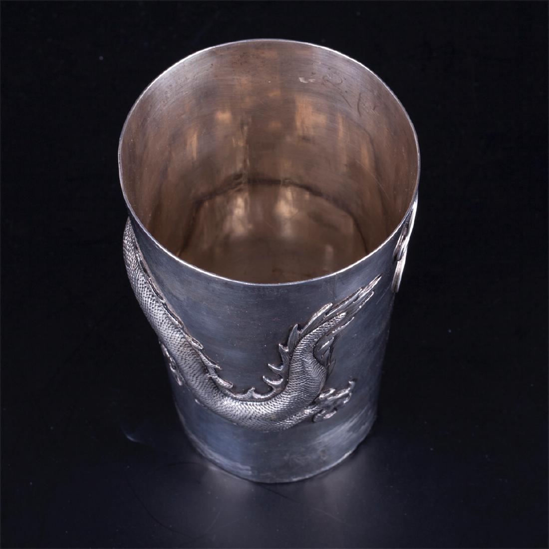 Antique silver Chinese beaker with a dragon — image 5