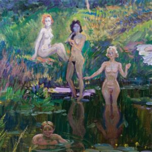 Painting with a scene of swimming in the pond — image 2