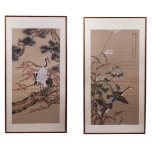 A pair of Japanese paintings in a frame — image 1