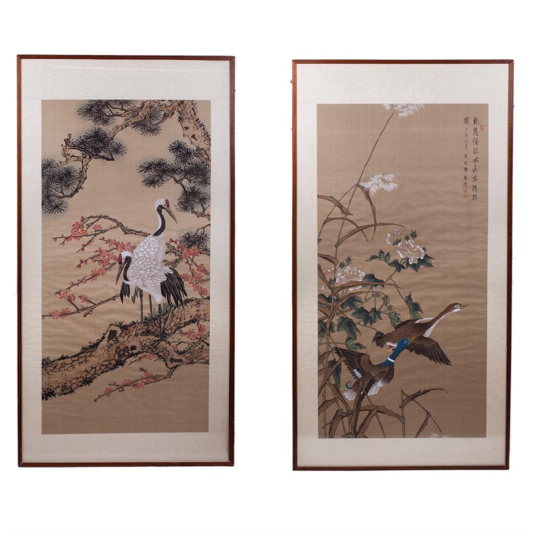 A pair of Japanese paintings in a frame — image 1