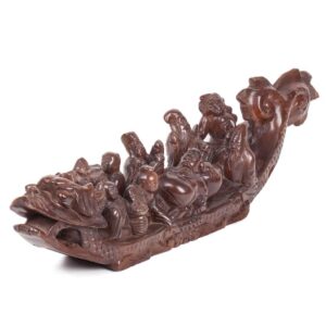 Chinese hard carved wood sculpture of 8 immortals in a — image 1