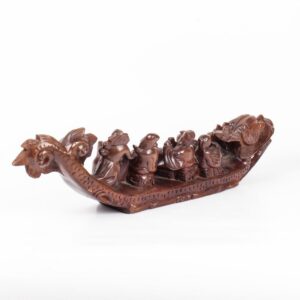 Chinese hard carved wood sculpture of 8 immortals in a — image 2