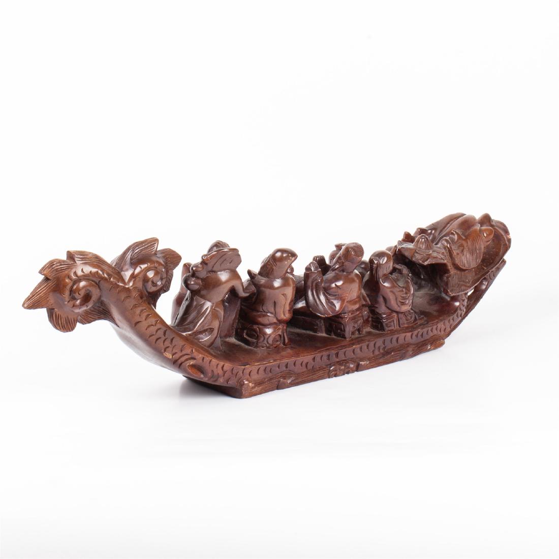 Chinese hard carved wood sculpture of 8 immortals in a — image 2