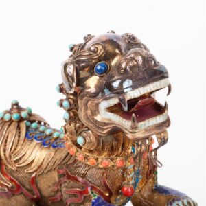 Chinese figures of Imperial guardian lions on wooden — image 2
